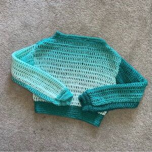 Crochet Teal and White ombré Long Sleeve Top